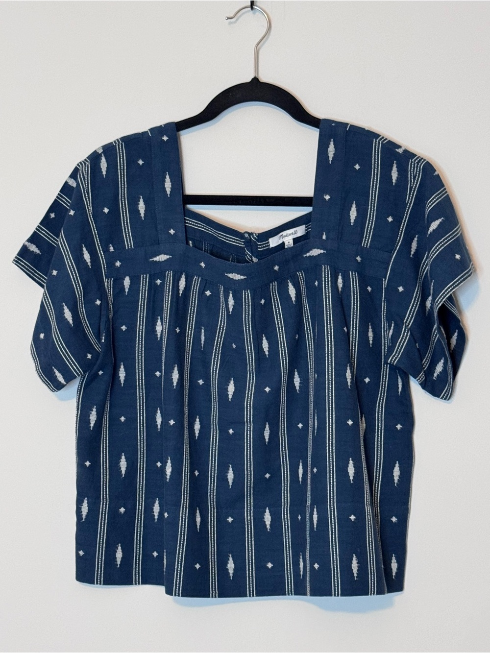Madewell Square-Neck Jacquard Top Mineral Blue Size Medium NWOT